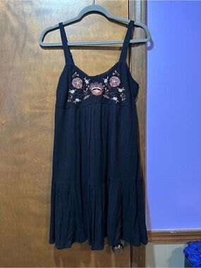 Arizona Jean Company Black Mini Dress with Pink Floral Embroidery